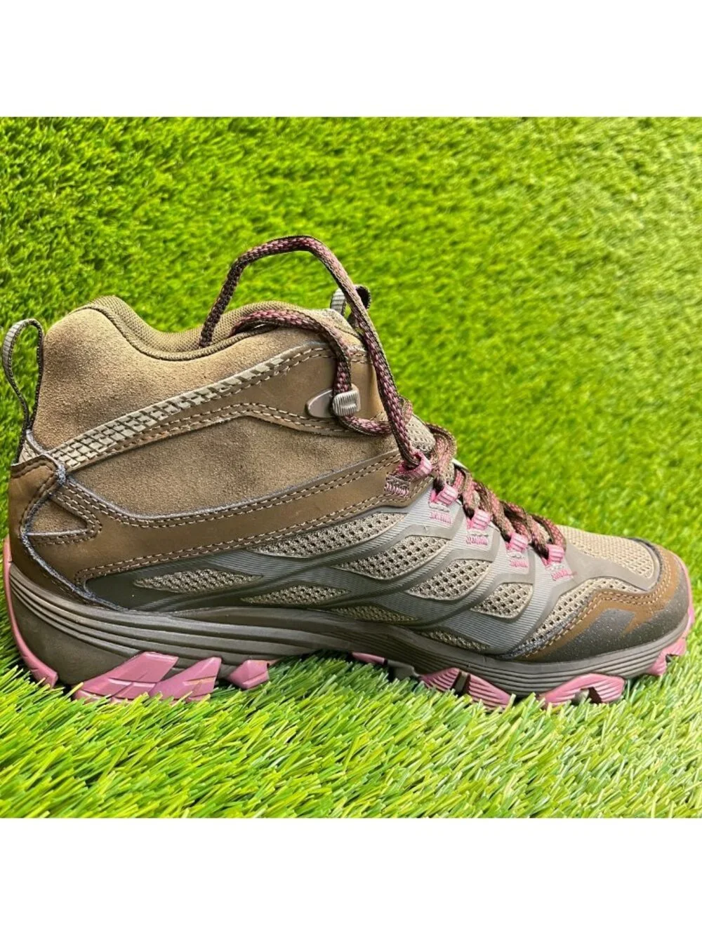 Merrell Moab FST Boulder Mid Womens Size 9.5 Brown Athletic Trail Hiking Shoes